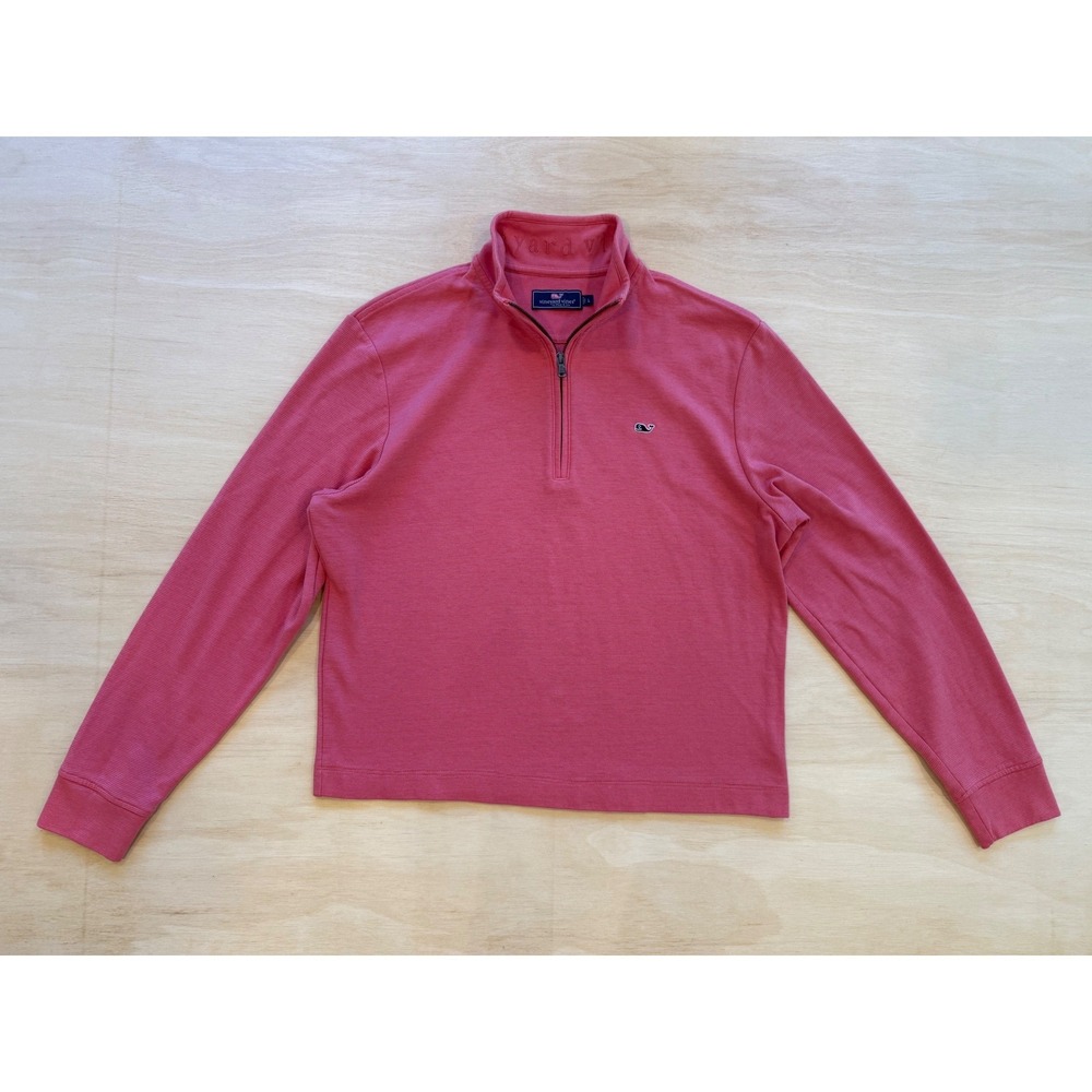 Vineyard Vines Womens Pink Quarter Zip Pullover Sweater Large Ribbed Whale Logo